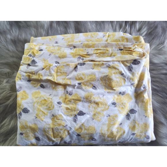 Emily & Merritt Queen Size Floral Yellow Gray Cotton Flat Sheet 97" x 104" - Picture 8 of 8